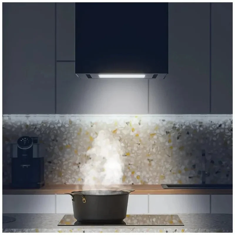 Campana Extractora Cuadrada 44cm Vidrio Negro A++ con Control por Gestos y LED de Cecotec
