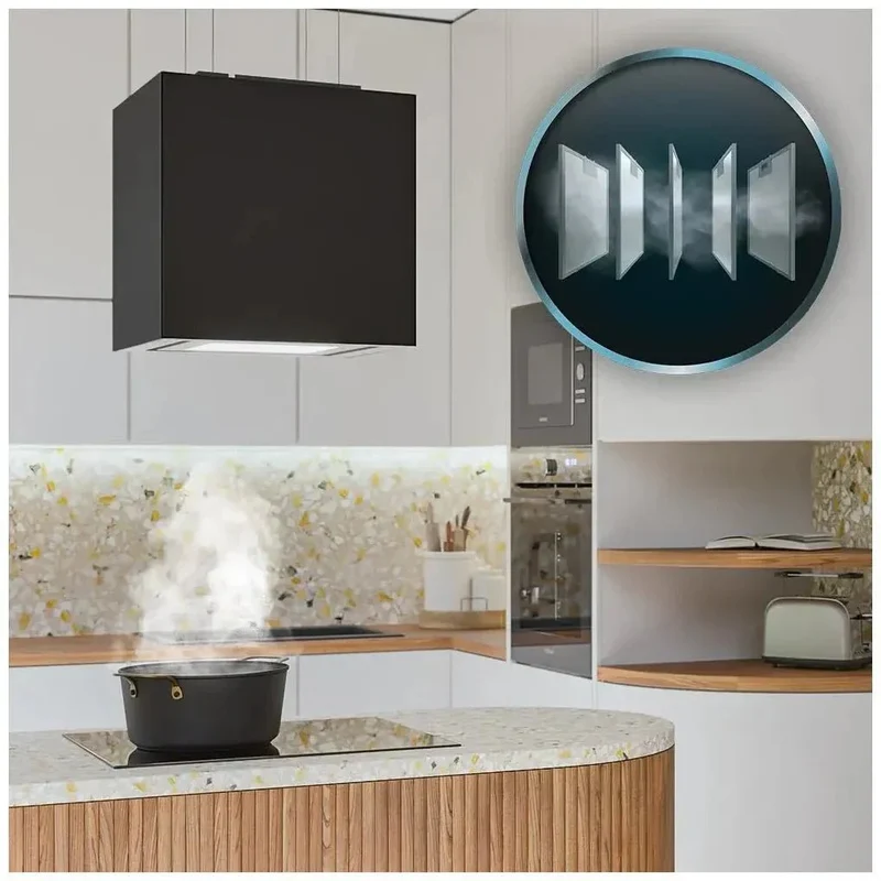 Campana Extractora Cuadrada 44cm Vidrio Negro A++ con Control por Gestos y LED de Cecotec
