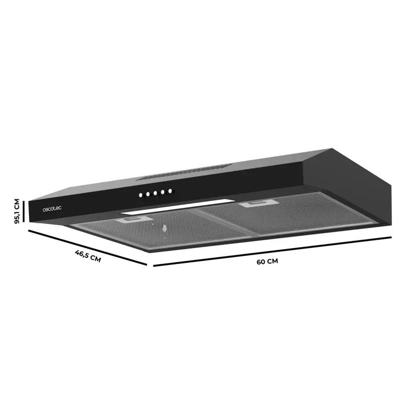 Campana Extractora Negra 60cm: Diseño Moderno y Potente Succión 220m3/h de Cecotec