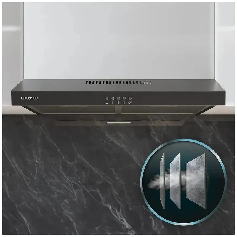 Campana Extractora Negra 60cm: Diseño Moderno y Potente Succión 220m3/h de Cecotec