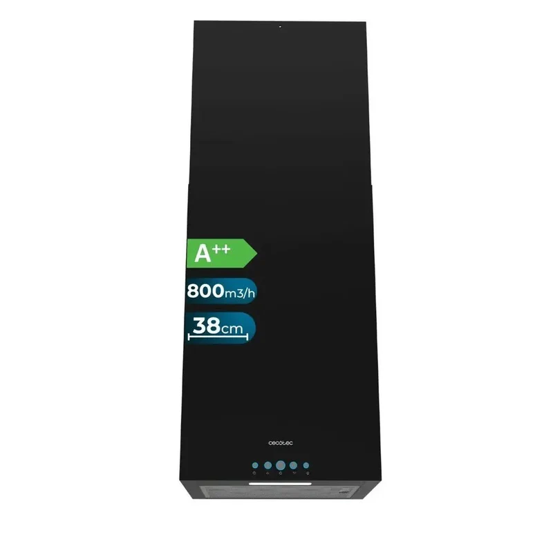 Campana Extractora Isla Negra 38cm, Succión 800m3/h, A++, LED y Filtros de Carbono de Cecotec