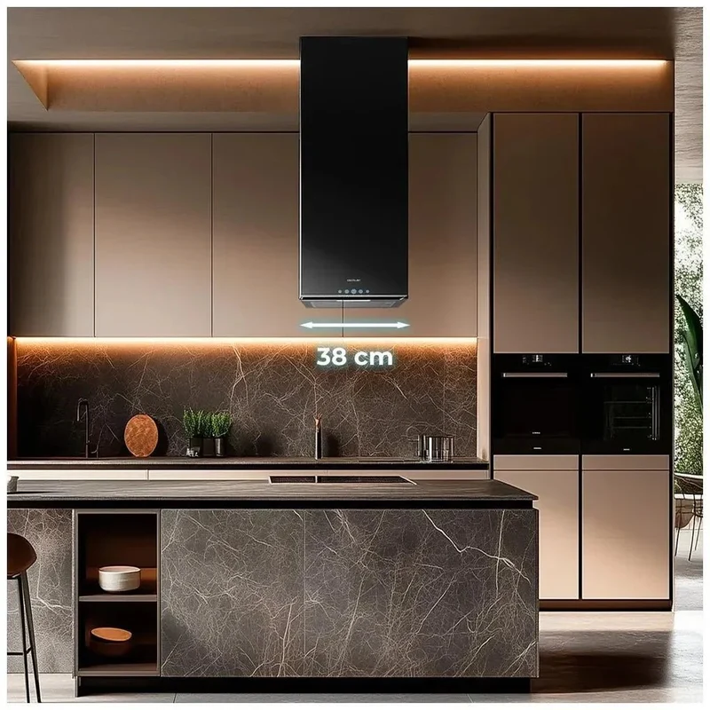 Campana Extractora Isla Negra 38cm, Succión 800m3/h, A++, LED y Filtros de Carbono de Cecotec