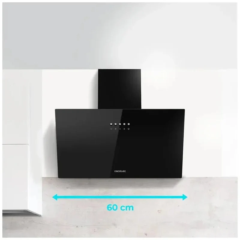 Campana Extractora 60cm Vidrio Negro, Succión 350m3/h, Eficiencia Energética B de Cecotec