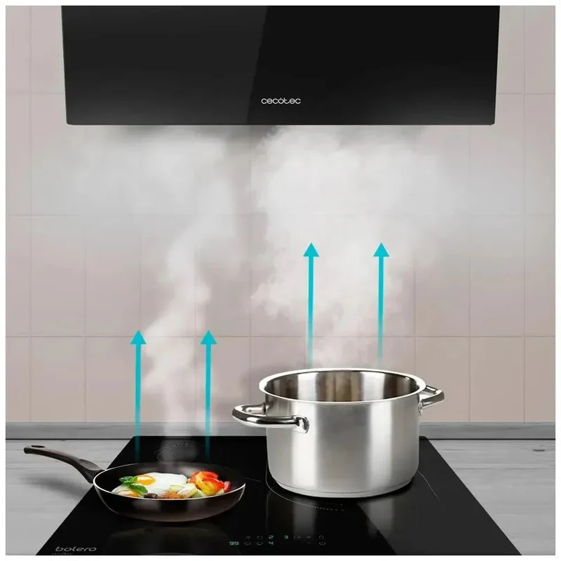 Campana Extractora 60cm Vidrio Negro, Succión 350m3/h, Eficiencia Energética B de Cecotec