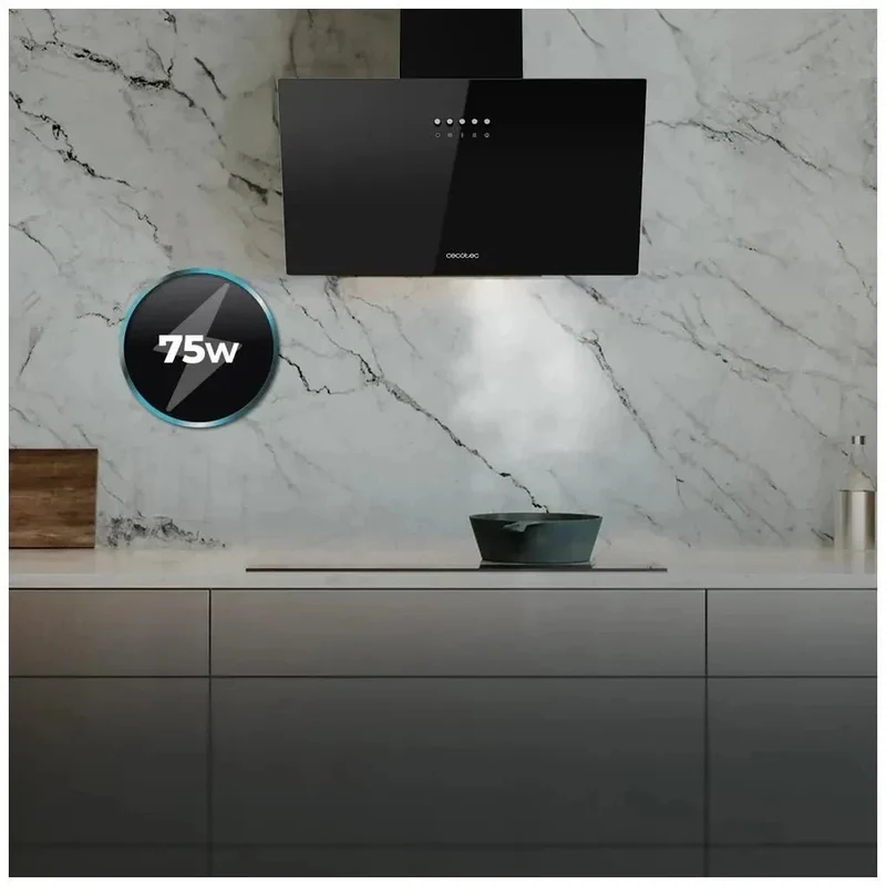 Campana Extractora 60cm Vidrio Negro, Succión 350m3/h, Eficiencia Energética B de Cecotec