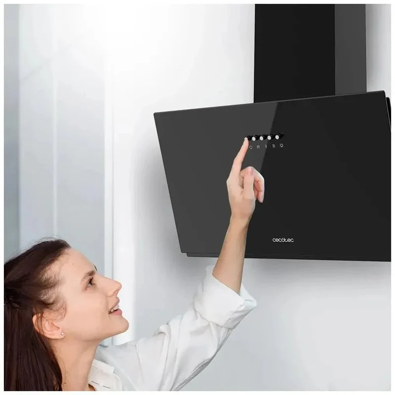 Campana Extractora 60cm Vidrio Negro, Succión 350m3/h, Eficiencia Energética B de Cecotec