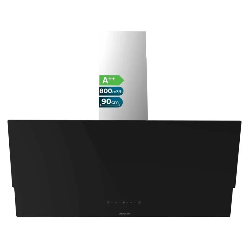 Campana Extractora 90cm Vidrio Negro, Alta Succión y Eficiencia Energética A++ de Cecotec