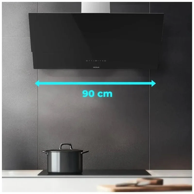 Campana Extractora 90cm Vidrio Negro, Alta Succión y Eficiencia Energética A++ de Cecotec