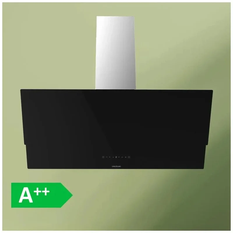 Campana Extractora 90cm Vidrio Negro, Alta Succión y Eficiencia Energética A++ de Cecotec