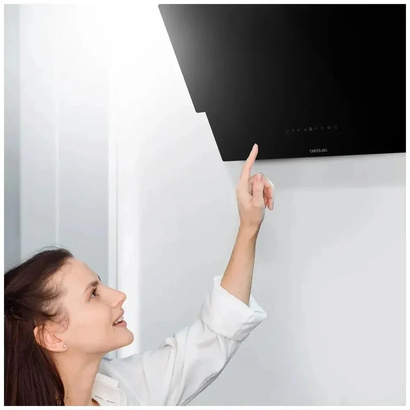 Campana Extractora 90cm Vidrio Negro, Alta Succión y Eficiencia Energética A++ de Cecotec