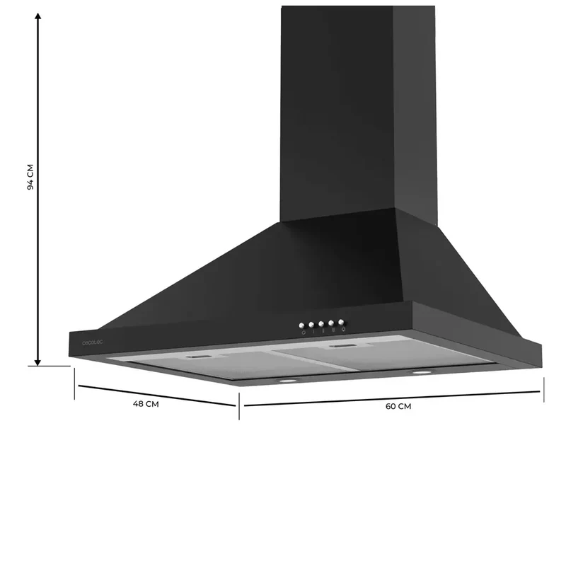 Campana Extractora Negra 60cm con Alta Succión y Bajo Ruido para Cocinas Modernas de Cecotec