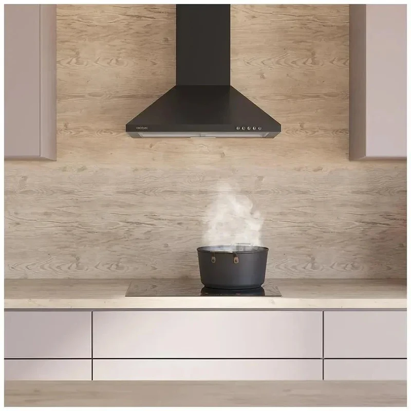 Campana Extractora Negra 60cm con Alta Succión y Bajo Ruido para Cocinas Modernas de Cecotec
