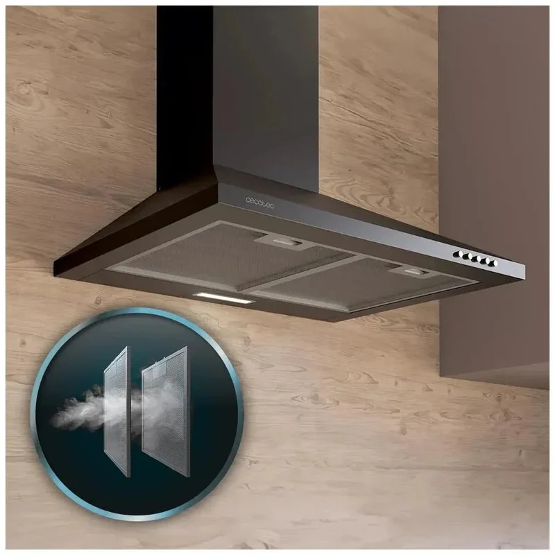 Campana Extractora Negra 60cm con Alta Succión y Bajo Ruido para Cocinas Modernas de Cecotec