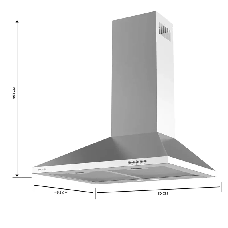 Campana Extractora Inoxidable 60cm, 350m3/h, Clase B, Filtros de Carbono y LED de Cecotec