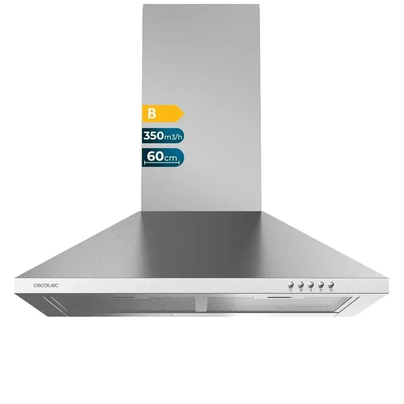 Campana Extractora Inoxidable 60cm, 350m3/h, Clase B, Filtros de Carbono y LED de Cecotec