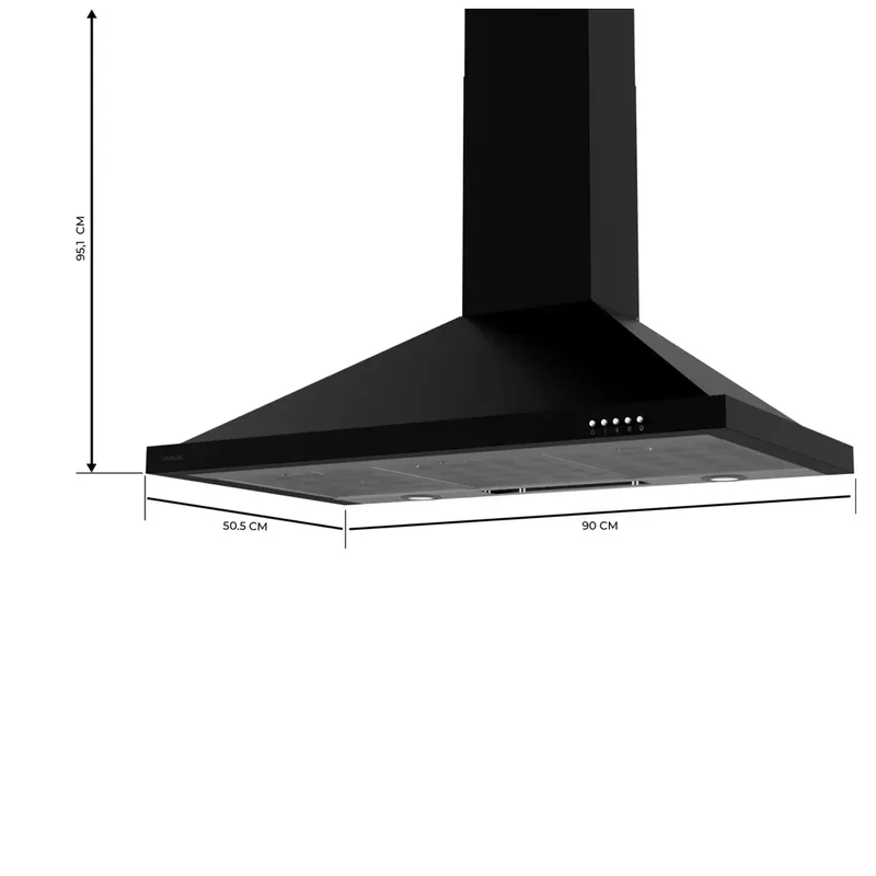 Campana Extractora 90cm Negra, Alta Succión 550m3/h, Eficiencia Energética A de Cecotec