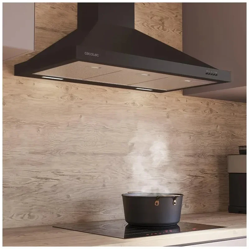 Campana Extractora 90cm Negra, Alta Succión 550m3/h, Eficiencia Energética A de Cecotec