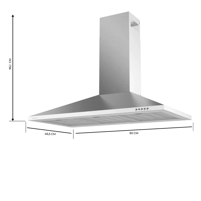 Campana Extractora Inoxidable 90cm, 350m3/h, Clase B, Filtros de Carbono y LED de Cecotec