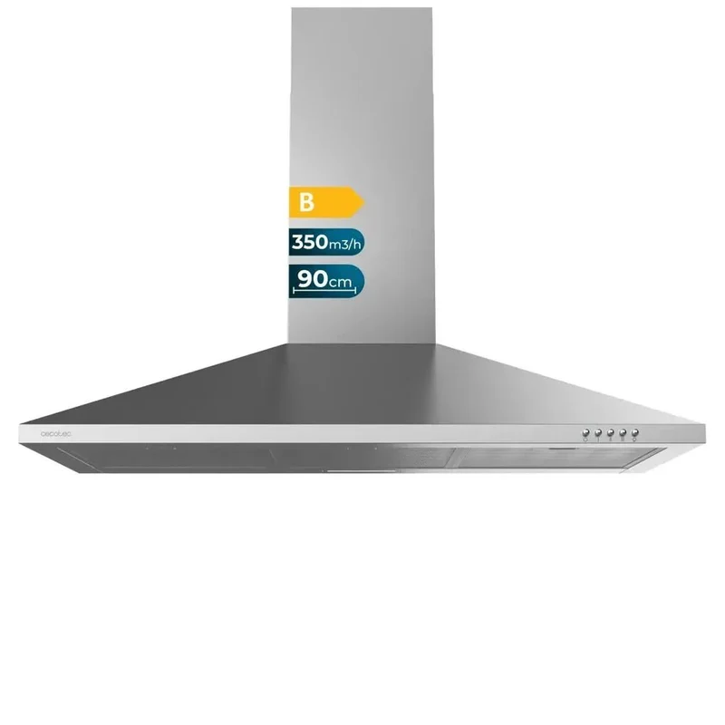 Campana Extractora Inoxidable 90cm, 350m3/h, Clase B, Filtros de Carbono y LED de Cecotec