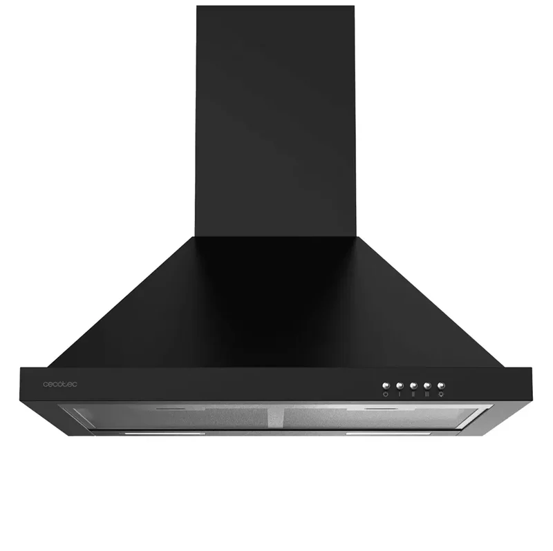 Campana Extractora Negra 60cm, 650m3/h, Clase A, con Filtros de Carbono y LED de Cecotec