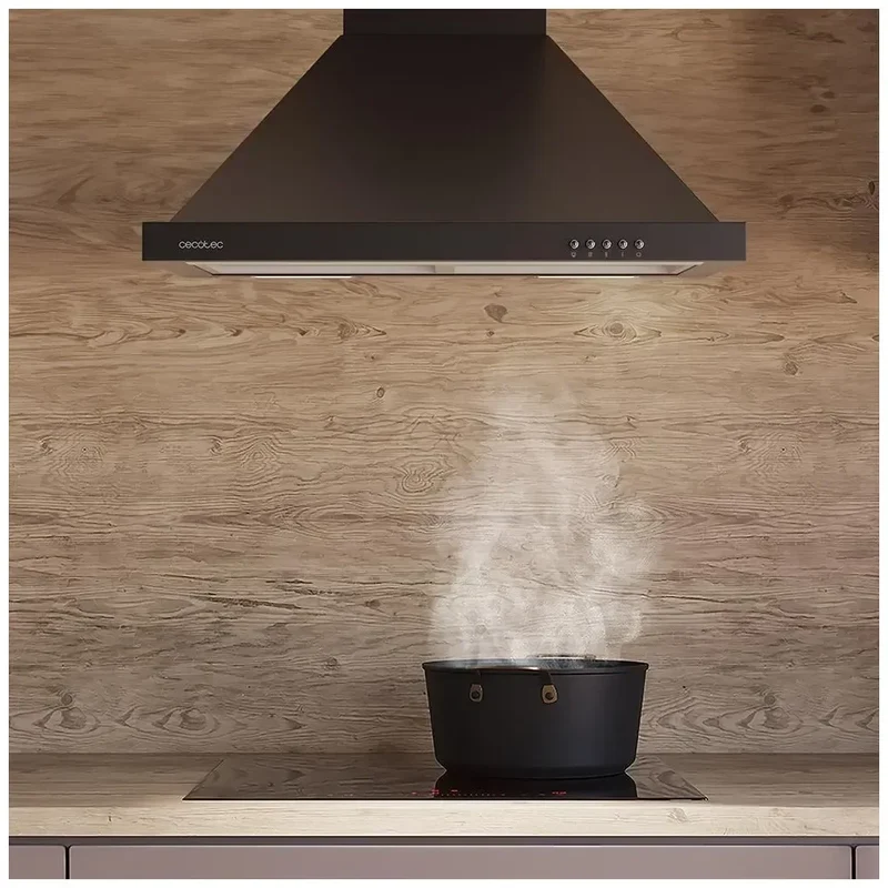 Campana Extractora Negra 60cm, 650m3/h, Clase A, con Filtros de Carbono y LED de Cecotec