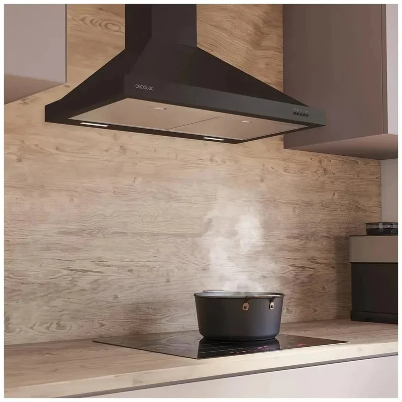Campana Extractora Negra 60cm, 650m3/h, Clase A, con Filtros de Carbono y LED de Cecotec