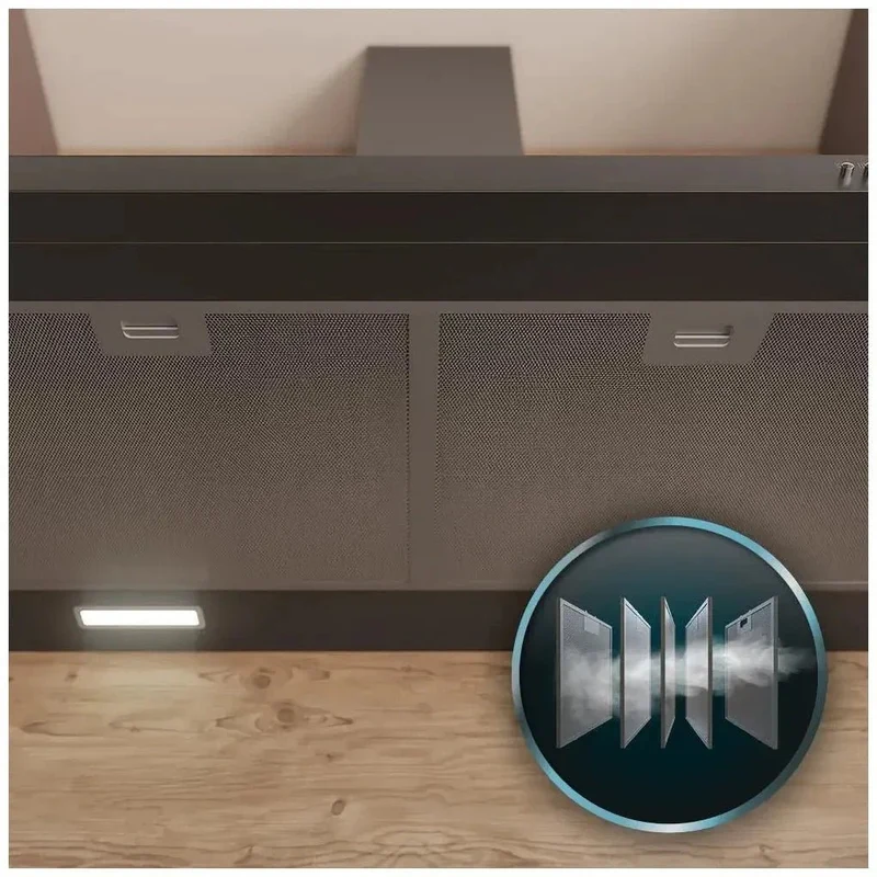 Campana Extractora Negra 60cm, 650m3/h, Clase A, con Filtros de Carbono y LED de Cecotec