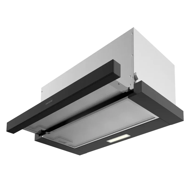 Campana Extractora Negra 60cm, Succión 350m3/h, Eficiencia A, Filtros de Carbono de Cecotec
