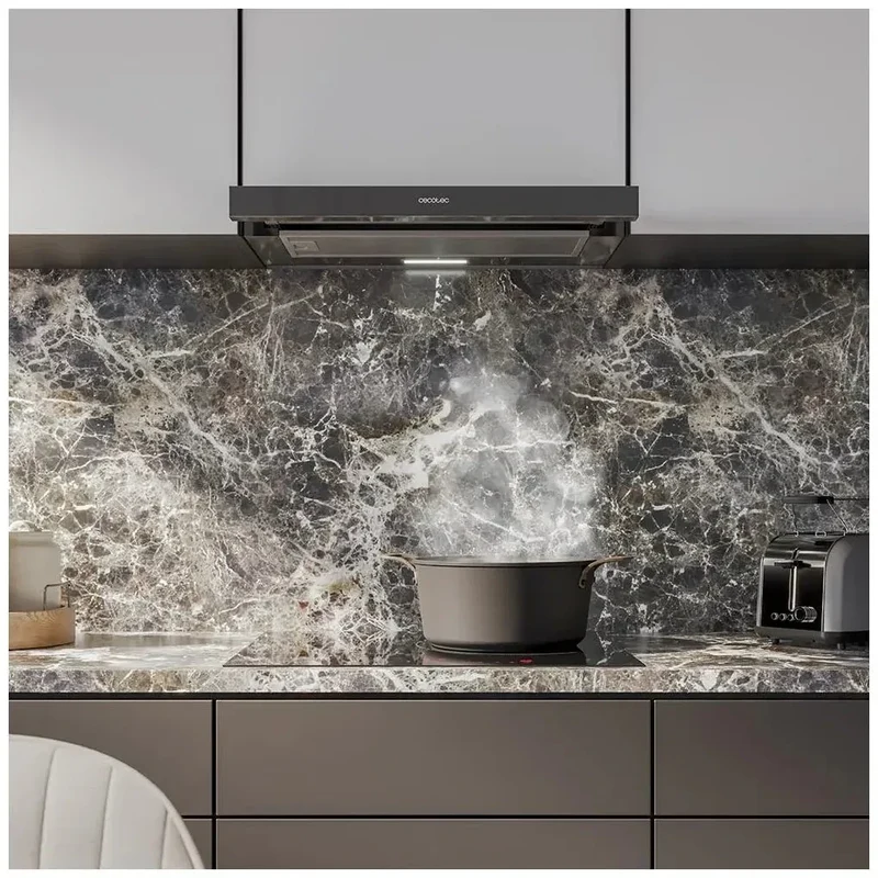Campana Extractora Negra 60cm, Succión 350m3/h, Eficiencia A, Filtros de Carbono de Cecotec