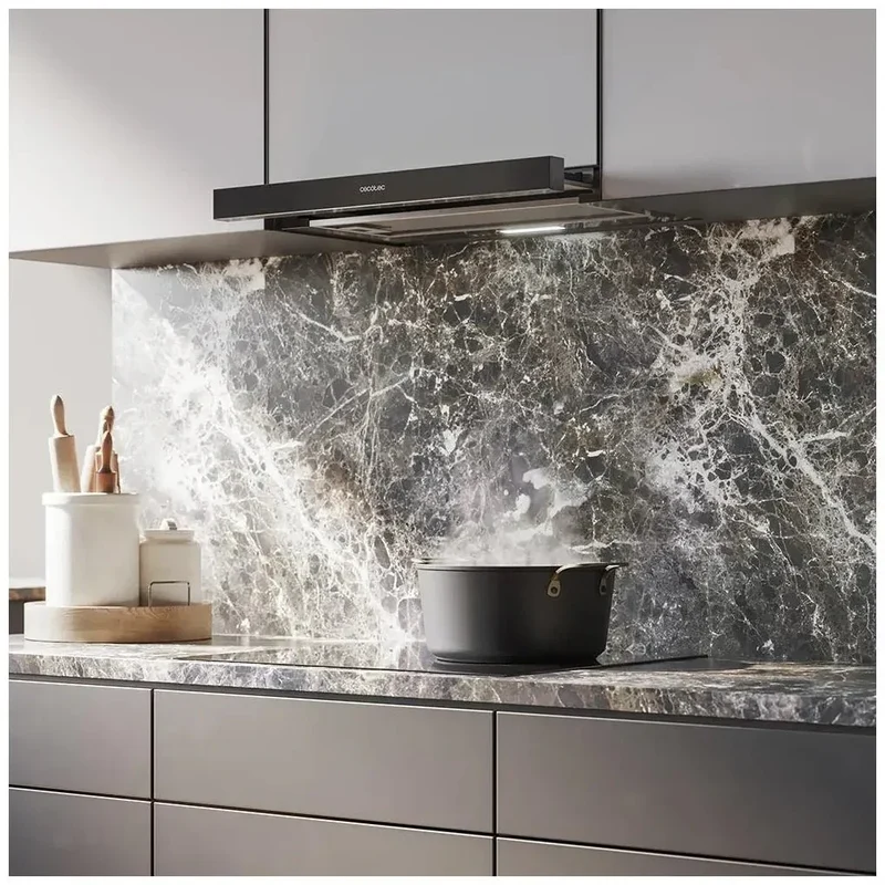 Campana Extractora Negra 60cm, Succión 350m3/h, Eficiencia A, Filtros de Carbono de Cecotec