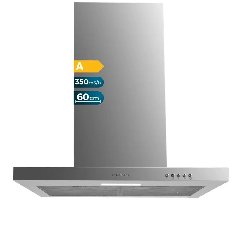 Campana Extractora Inoxidable 60cm, 350m3/h, Clase A, Filtros de Carbono y LED de Cecotec