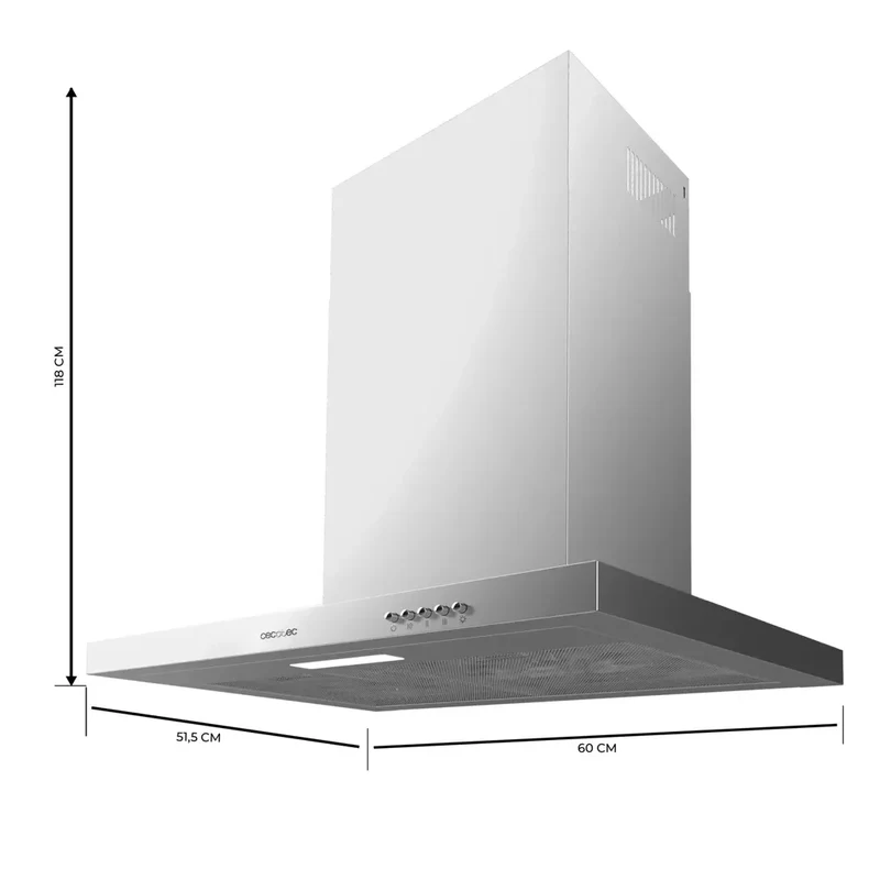 Campana Extractora Inoxidable 60cm, 350m3/h, Clase A, Filtros de Carbono y LED de Cecotec