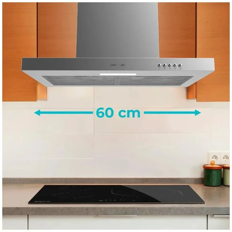 Campana Extractora Inoxidable 60cm, 350m3/h, Clase A, Filtros de Carbono y LED de Cecotec