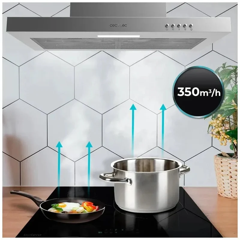 Campana Extractora Inoxidable 60cm, 350m3/h, Clase A, Filtros de Carbono y LED de Cecotec