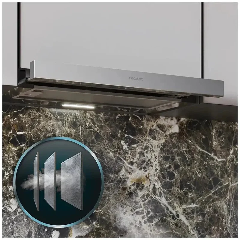 Campana Extractora Telescópica Inoxidable de 60cm con Alta Eficiencia Energética de Cecotec