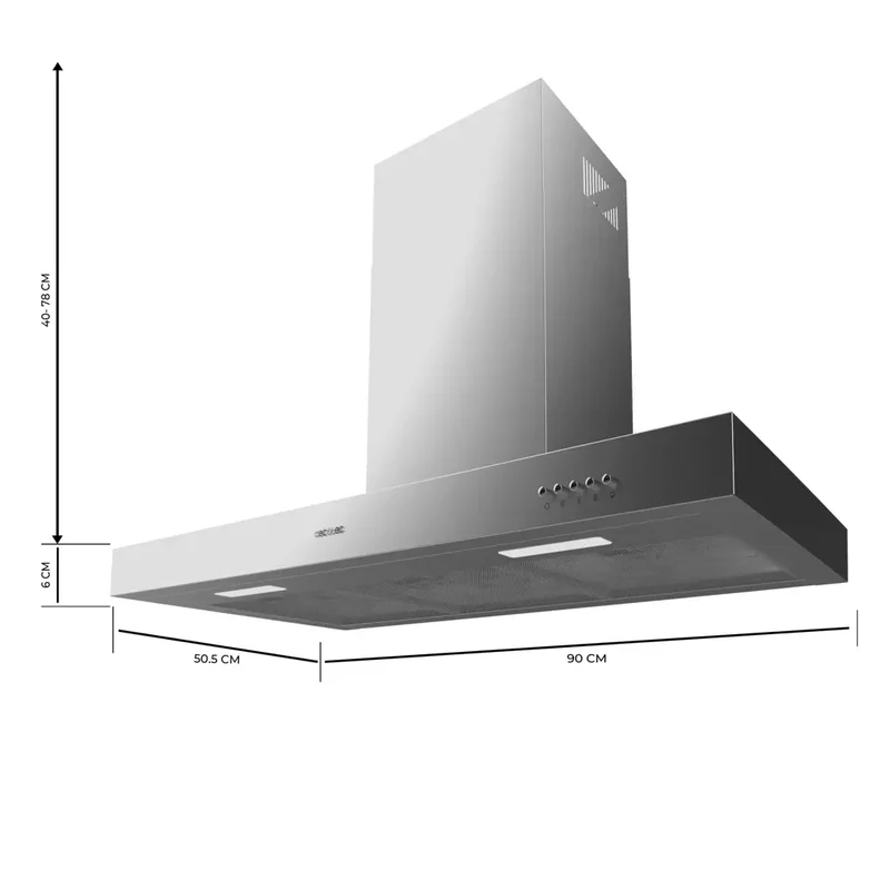 Campana Extractora Inoxidable 90cm, 650m3/h, Clase A, Filtros de Carbono y LED de Cecotec