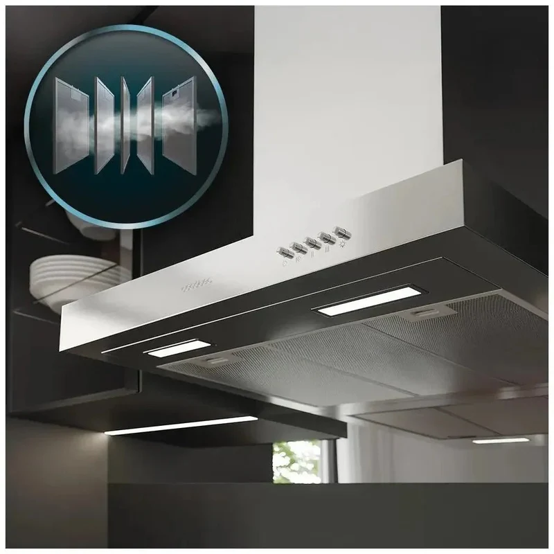 Campana Extractora Inoxidable 90cm, 650m3/h, Clase A, Filtros de Carbono y LED de Cecotec
