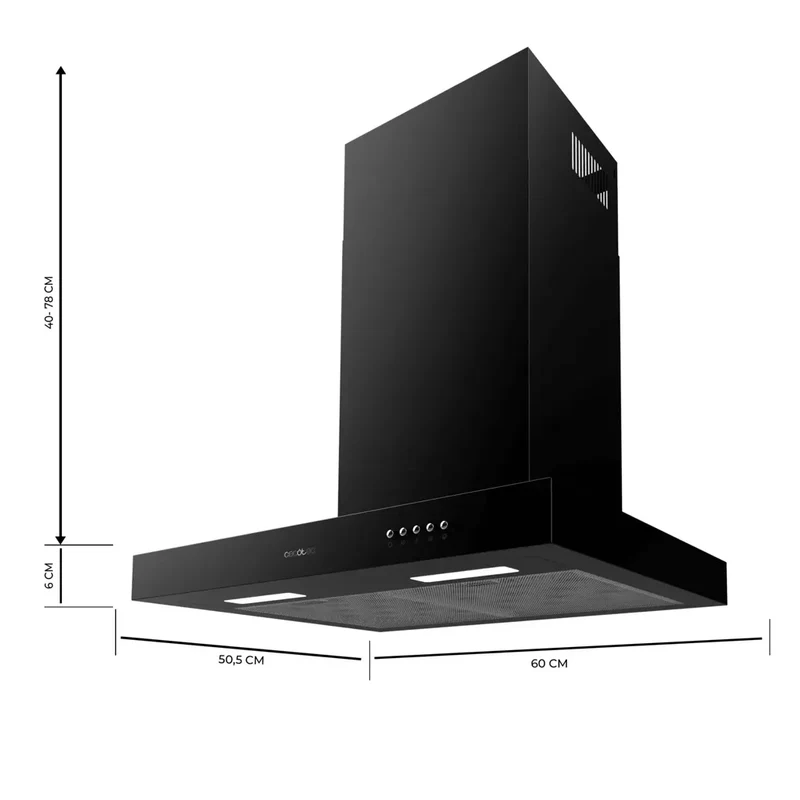 Campana Extractora 60cm Negra, Alta Succión 650m3/h, Eficiencia Energética Clase A de Cecotec