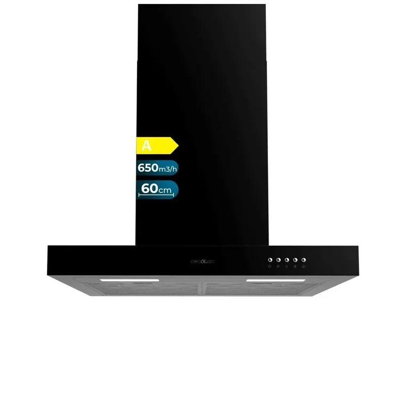 Campana Extractora 60cm Negra, Alta Succión 650m3/h, Eficiencia Energética Clase A de Cecotec