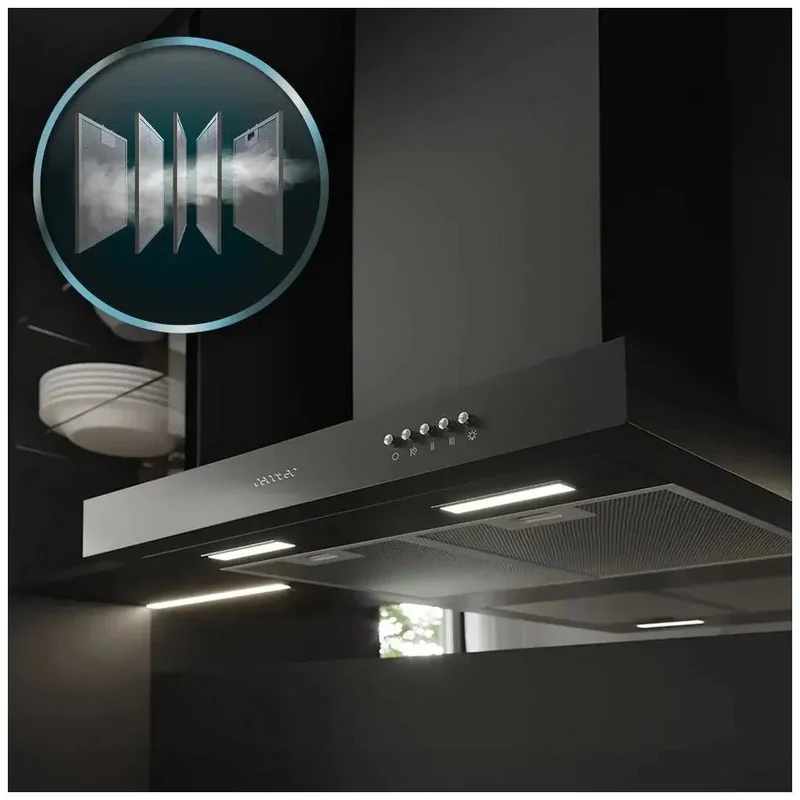 Campana Extractora 60cm Negra, Alta Succión 650m3/h, Eficiencia Energética Clase A de Cecotec