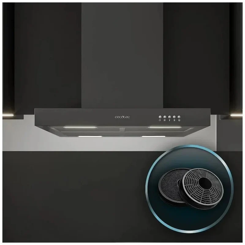 Campana Extractora 60cm Negra, Alta Succión 650m3/h, Eficiencia Energética Clase A de Cecotec