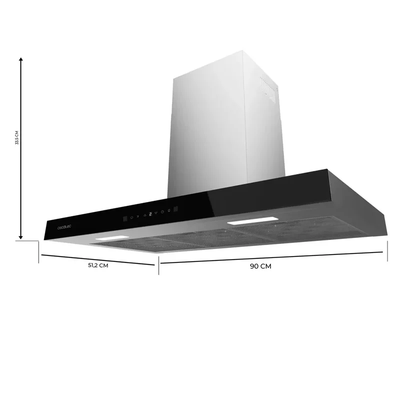Campana Extractora 90cm Cristal Negro, Succión 550m3/h, A++, Control Táctil y Gestual de Cecotec
