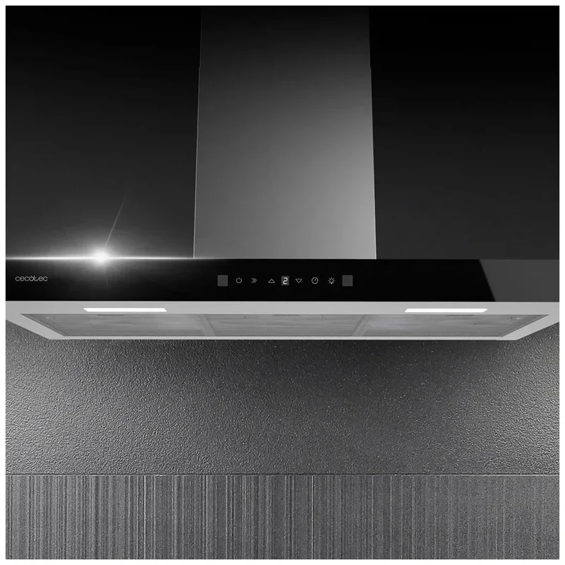 Campana Extractora 90cm Cristal Negro, Succión 550m3/h, A++, Control Táctil y Gestual de Cecotec