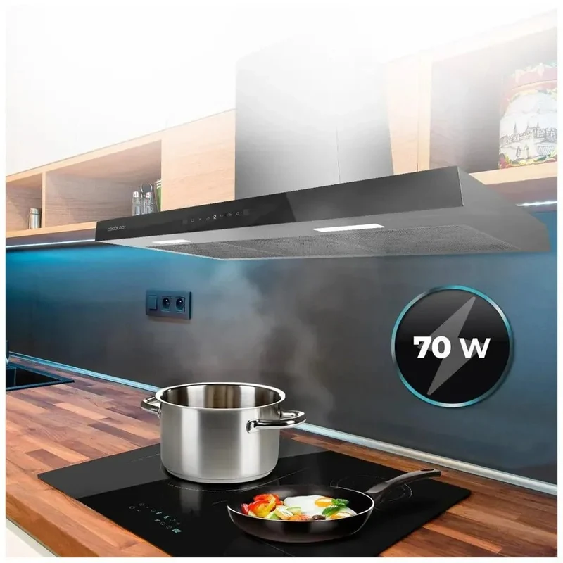 Campana Extractora 90cm Cristal Negro, Succión 550m3/h, A++, Control Táctil y Gestual de Cecotec