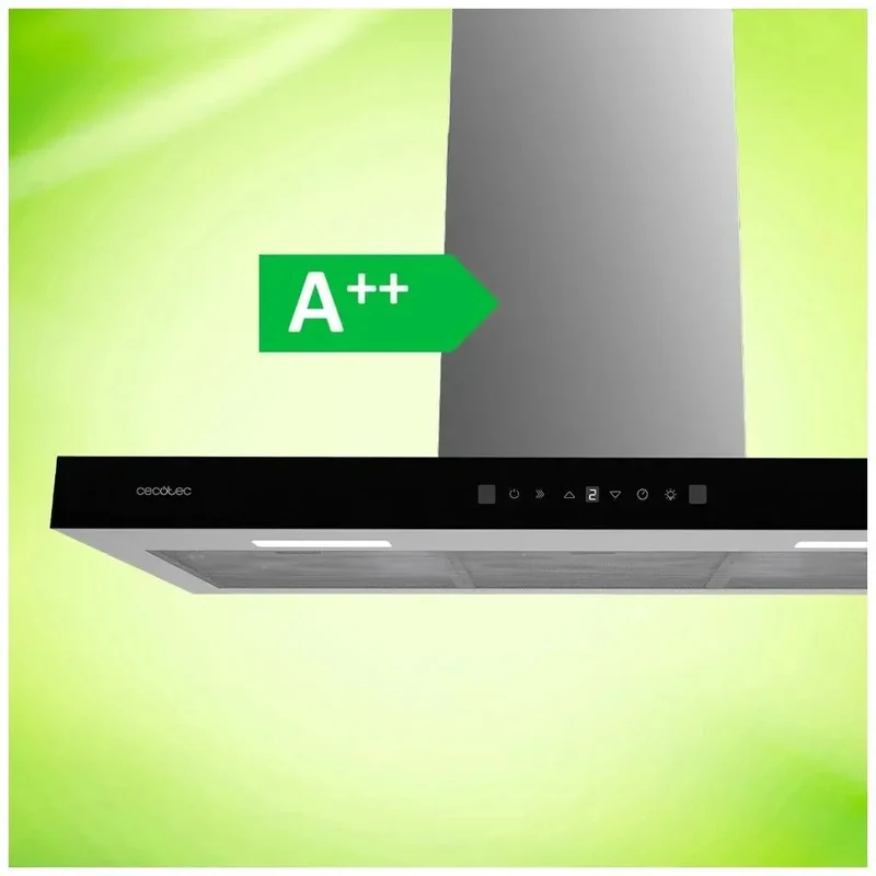 Campana Extractora 90cm Cristal Negro, Succión 550m3/h, A++, Control Táctil y Gestual de Cecotec