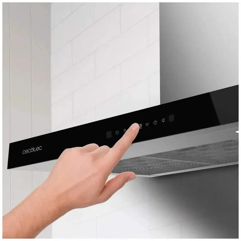 Campana Extractora 90cm Cristal Negro, Succión 550m3/h, A++, Control Táctil y Gestual de Cecotec