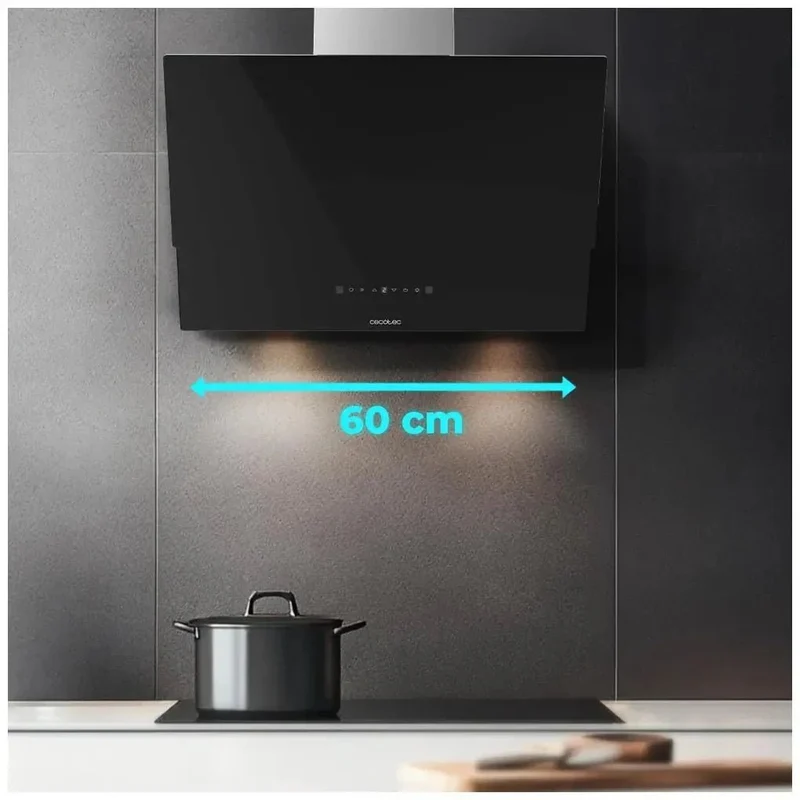 Campana Extractora de 60 cm en Vidrio Negro, Potente Succión de 800m³/h, Eficiencia A++, Control Táctil y Gestual de Cecotec