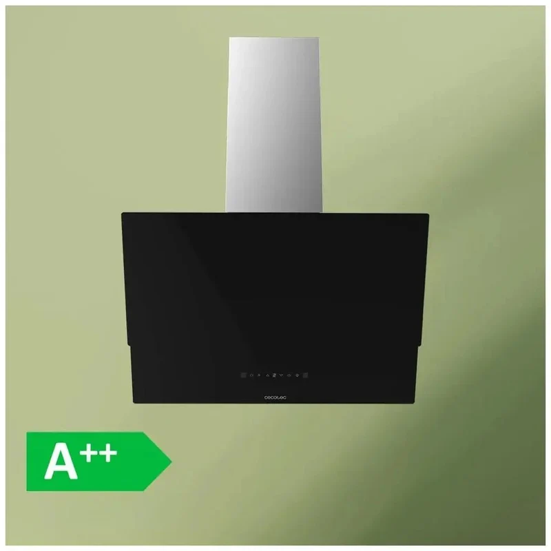 Campana Extractora de 60 cm en Vidrio Negro, Potente Succión de 800m³/h, Eficiencia A++, Control Táctil y Gestual de Cecotec