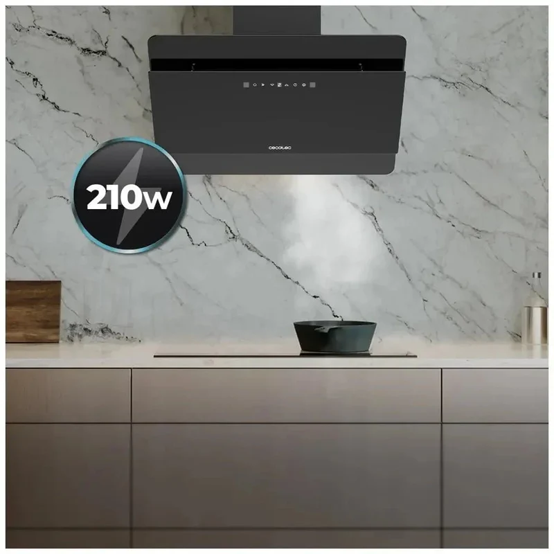 Campana Extractora de 60 cm en Cristal Oscuro, Capacidad de Succión 800 m³/h, Eficiencia A++, Con Control Táctil y Gestual de Cecotec