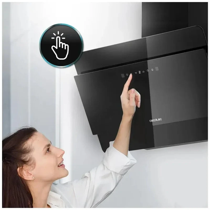 Campana Extractora de 60 cm en Cristal Oscuro, Capacidad de Succión 800 m³/h, Eficiencia A++, Con Control Táctil y Gestual de Cecotec